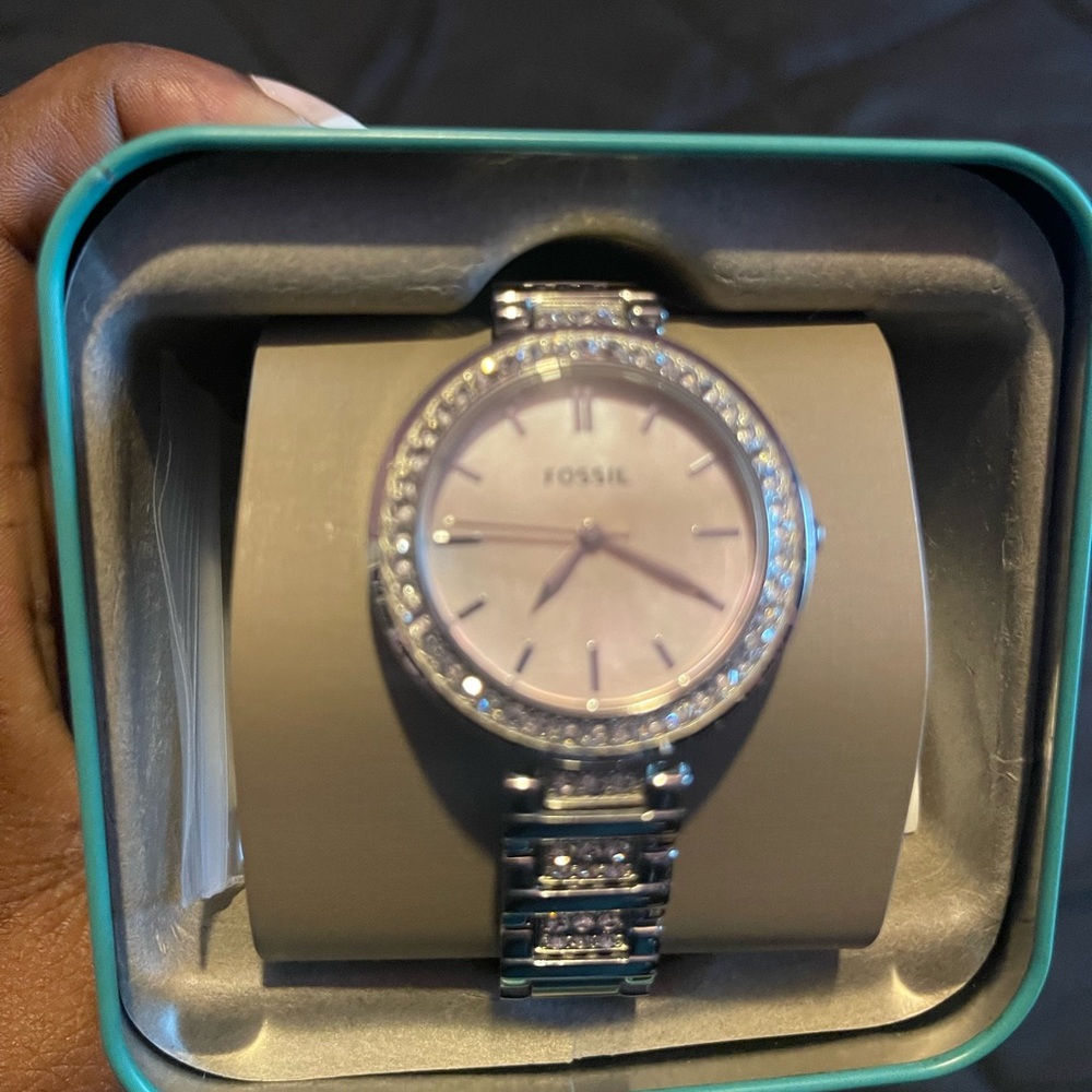 Silver fossil watch